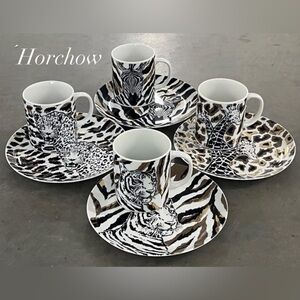 Stunning Set of 8 Horchow China Safari Animals Plate & Cup Set